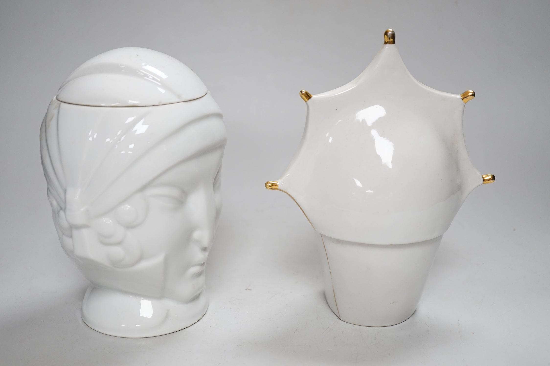 A Robj Art Deco bonbonniere and a similar Limoges example, tallest 20cm (2)